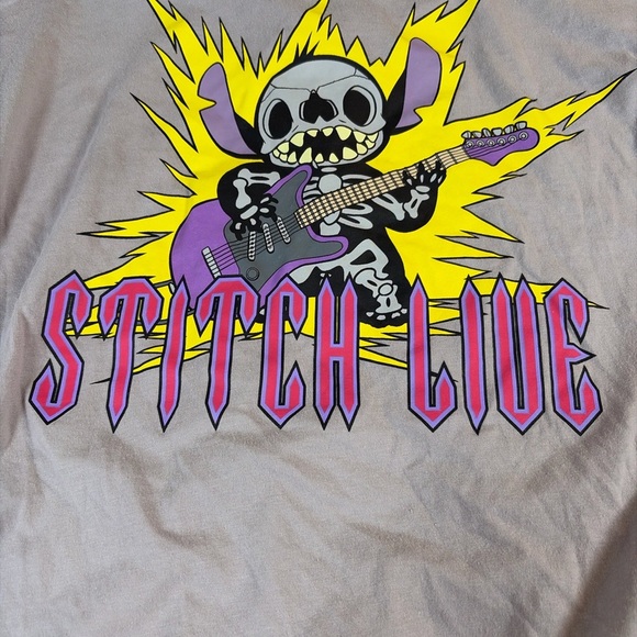 Disney Stitch Live Long Sleeve Henley Shirt Rock Band Style Gray – Size M 1353 - Picture 4 of 5